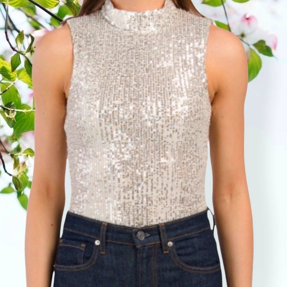 7 For All Mankind Sequins Sleeveless Bodysuit
